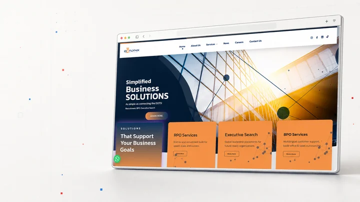 DotLynx website shown in a browser frame with recruitment and business-support service cards