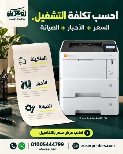 Social design for Zoser Tech — Operating-cost message: machine + toner + maintenance
