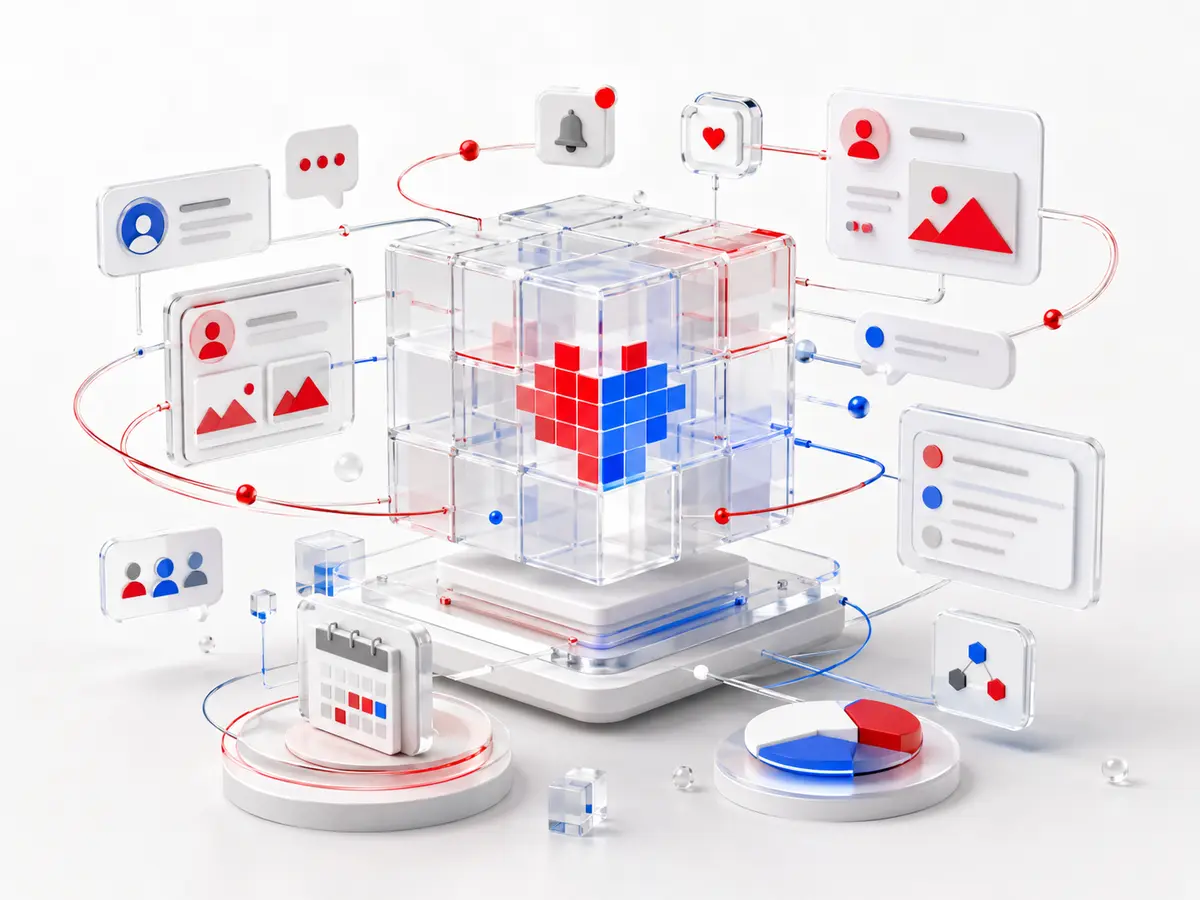 تصور ثلاثي الأبعاد يوضح شركة سوشيال ميديا في السعودية من Multi Pixels