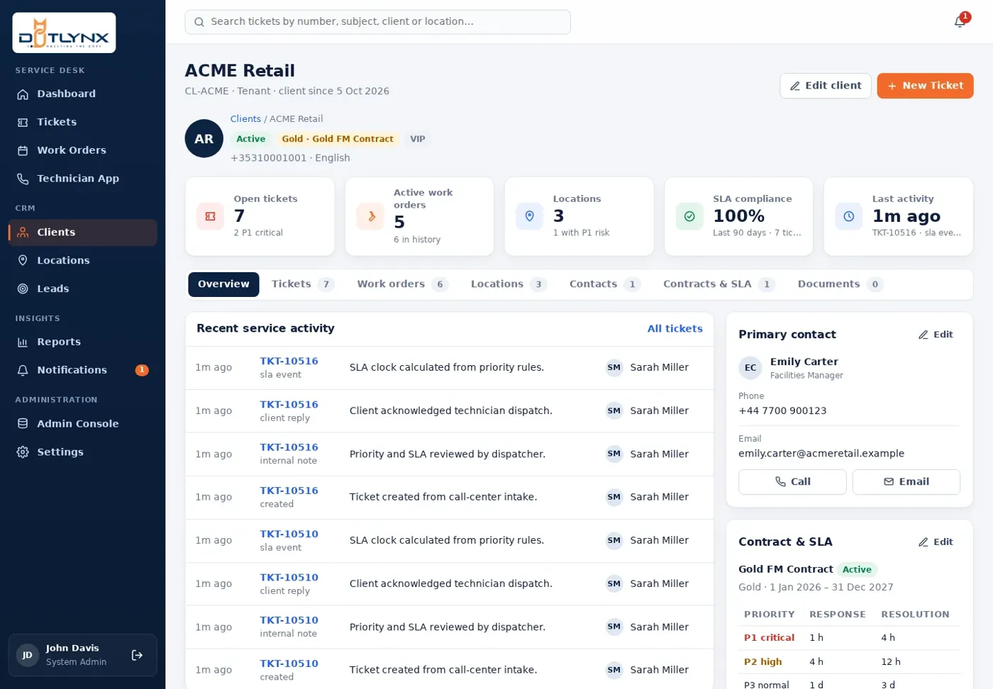 Facility Management CRM — Client profile