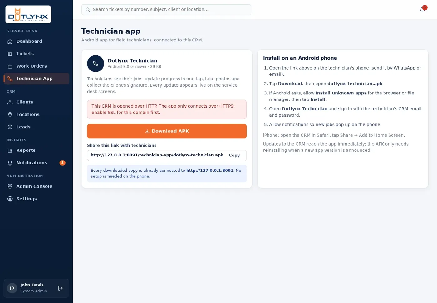 Facility Management CRM — Technician app download